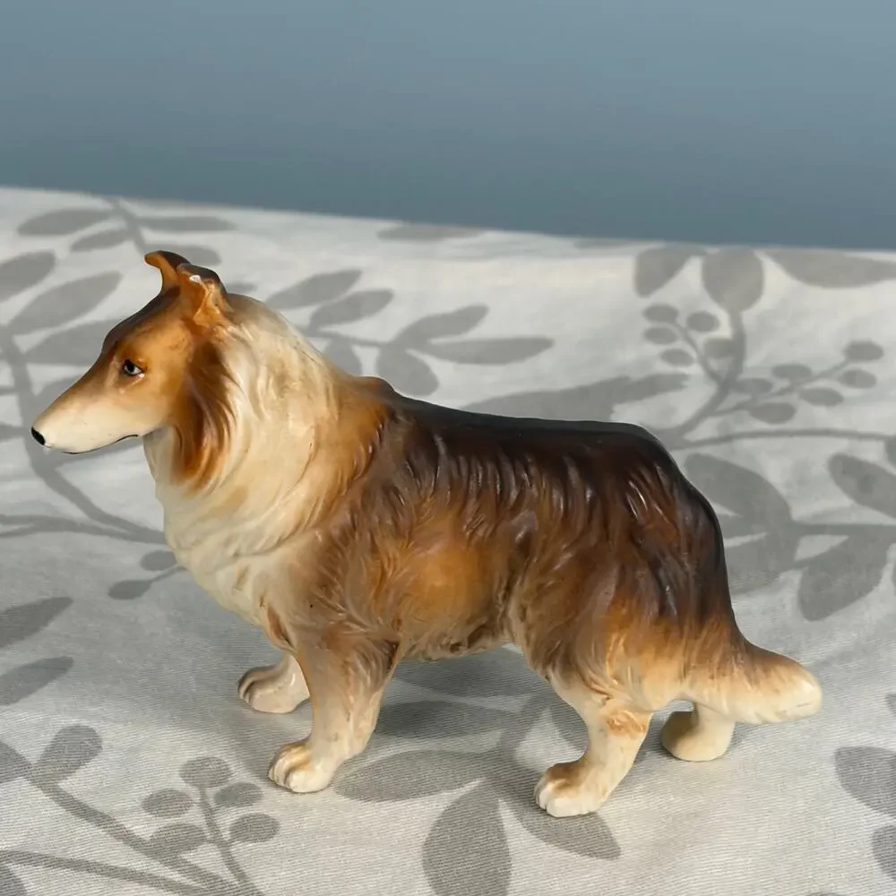 Vintage Ceramic Rough Collie Dog Figurine Hand Painted Lassie Style cottage